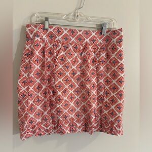 Loft A Line Boho White Orange Blue Mosaic Print Mini Skirt Size 8